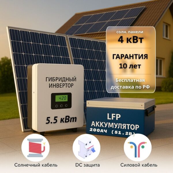 Солнечная электростания для дома 5.5квт-4000Вт-200Ач-51.2В